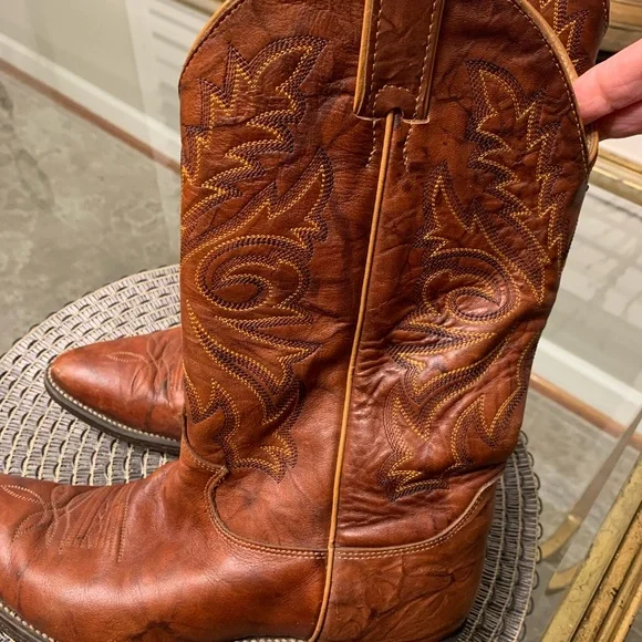 Womens Tony Lama Classic Brown Leather Western Cowboy Boots - Picture 4 of 8